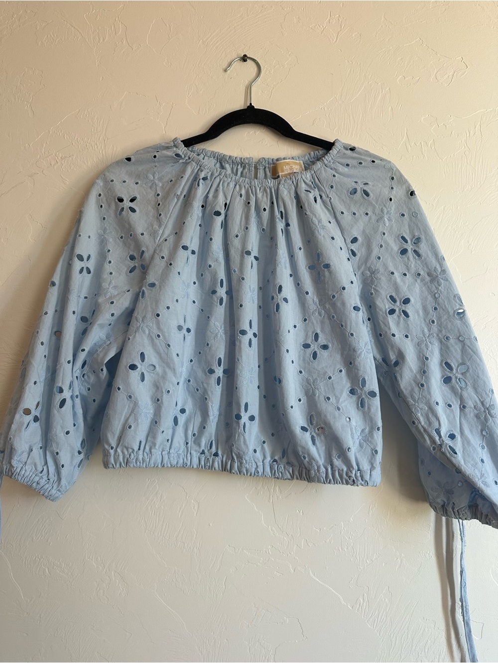 Michael Kors Light Blue Eyelet Peasant Blouse